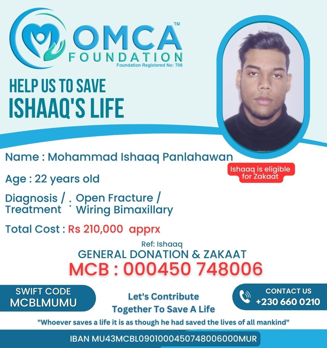 Help Save Ishaaq’s Life – Urgent Surgery Support For Open Fracture Treatment