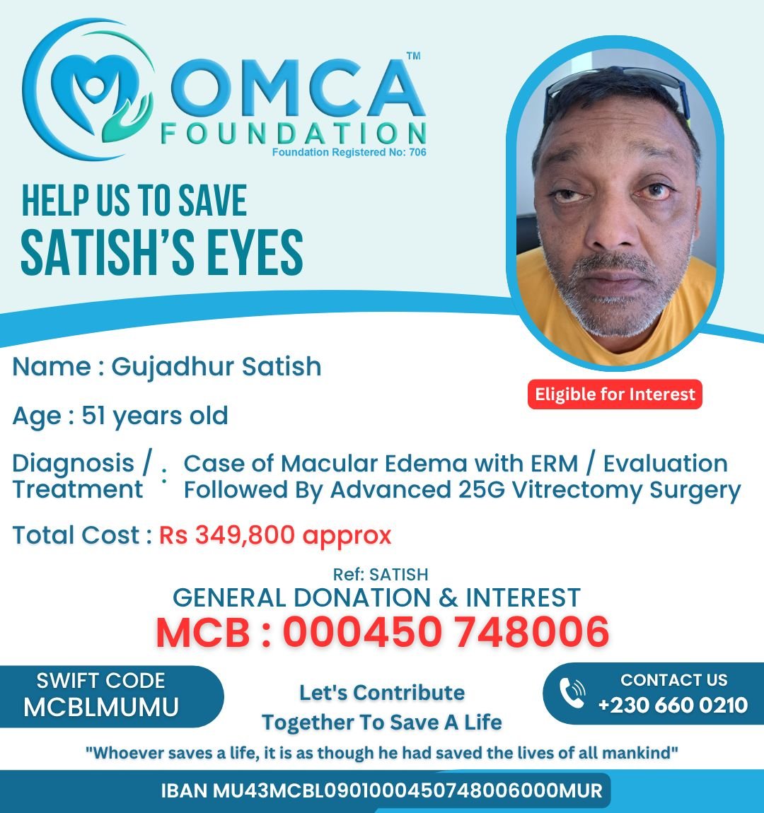 Help Save Satish’s Eyes – Urgent Vitrectomy Surgery