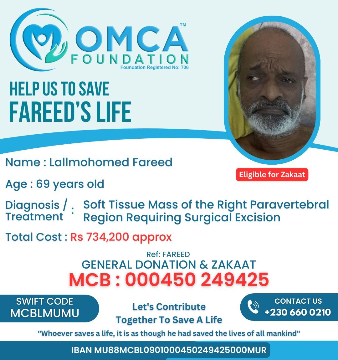 Help Save Fareed’s Life – Urgent Surgery for Soft Tissue Mass